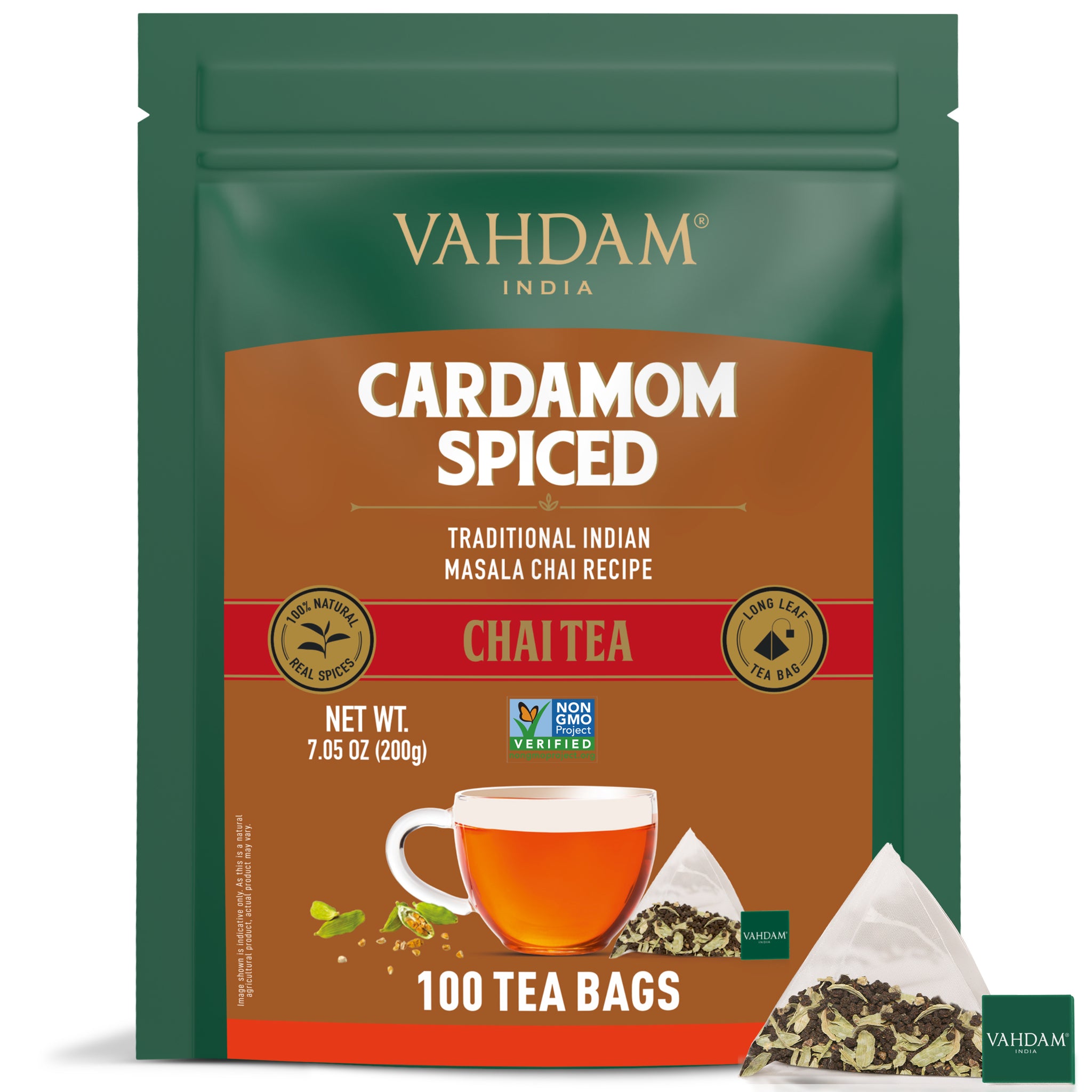 Ahmad Tea Black Tea, Cardamom Teabags (No Envelopes), 100 ct - Caffeinated  and Sugar-Free Cardamom 100 Count (Pack of 1)