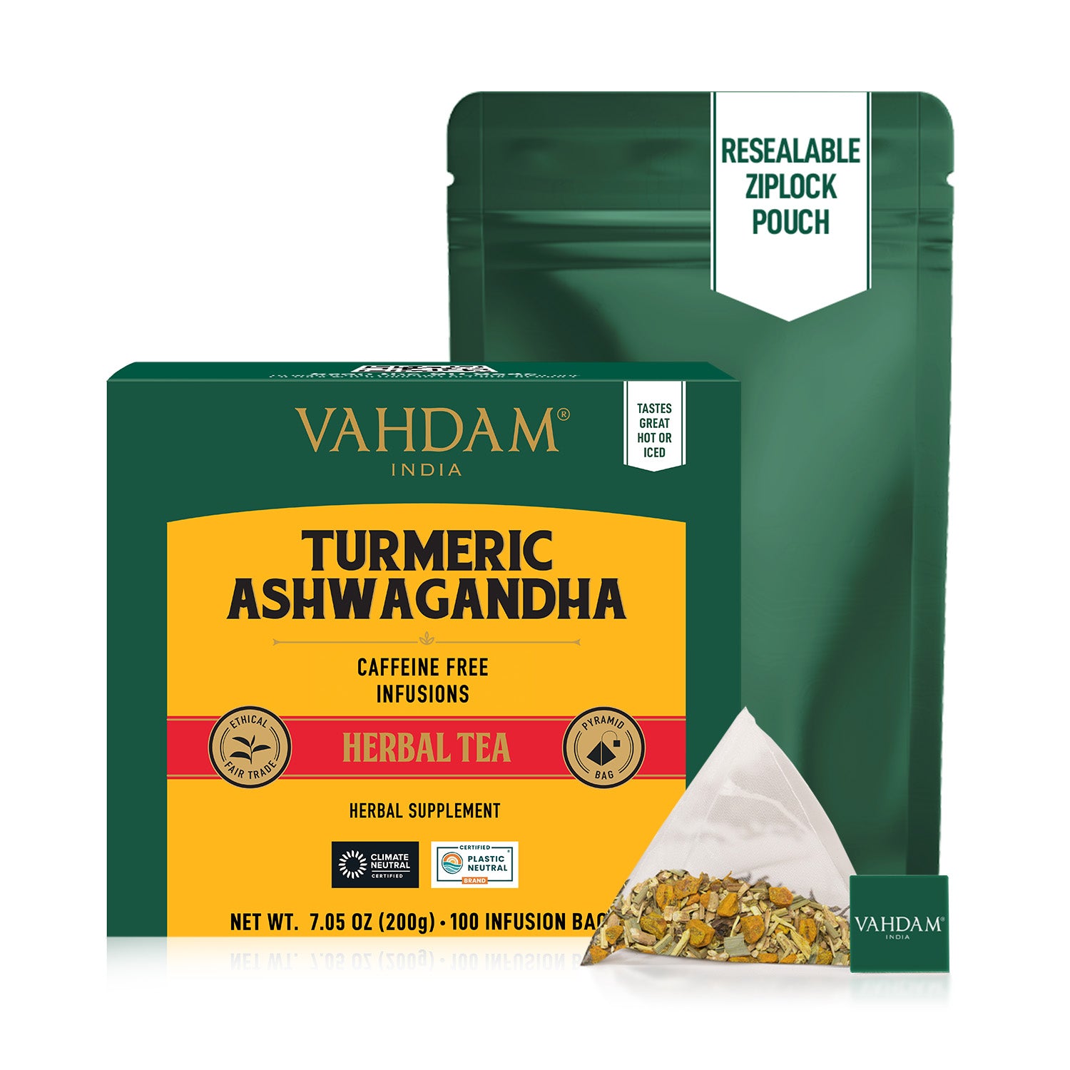 Turmeric Ashwagandha Herbal Tea Tisane, 100 Count